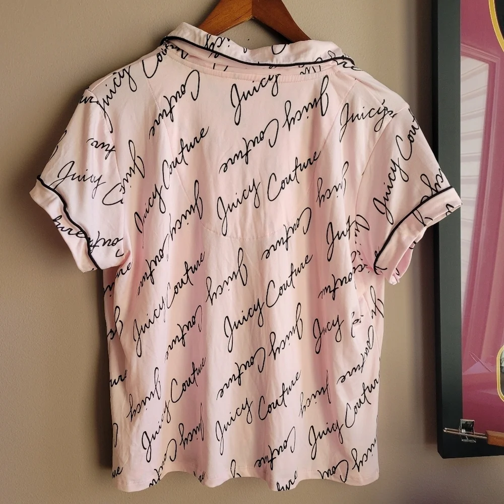 Juicy Couture Pink/Black Pajama Set Size XL Super Soft Button Down New - Picture 3 of 12